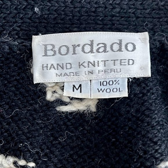 Vintage 100% Wool Hand Knit Cardigan Hearts/Flowers Bordado - L - Picture 3 of 6